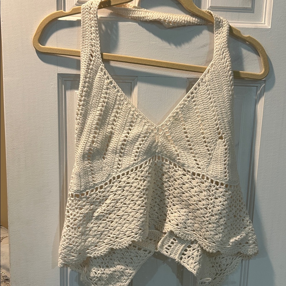 Olivaceous Cream Crochet Top Open Back